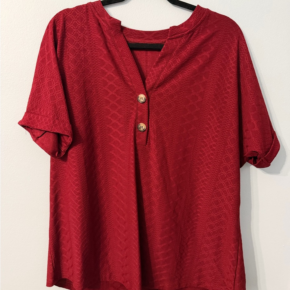 Scarlet Textured Blouse with Button Details